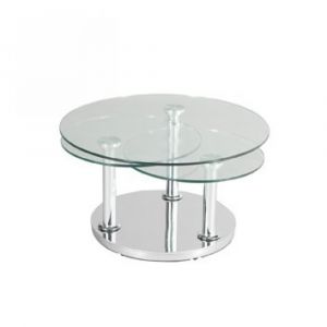 Table basse ROSE 3 plateaux en verre trempé et pied en acier chromé