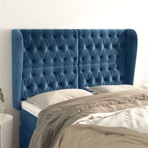 VidaXL Hoofdbord met randen 147x23x118/128 cm fluweel donkerblauw3118344