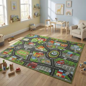 Tapis de jeu pour b&eacute;b&eacute; - AIYAPLAY - motif de route de la ville - polyester - 200 x 150 cm - multicolore