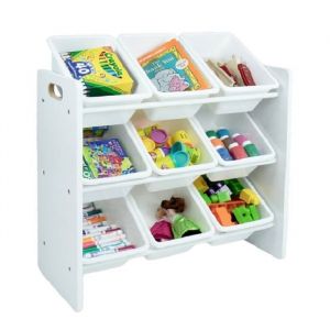 &Eacute;tag&egrave;re de Rangement Enfant avec 9 Bacs Amovibles &iquest; Organiseur Jouets et Livres en Bois Blanc &iquest; Meuble de Chambre