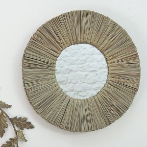 Miroir rond en paille de mendong 40 cm S ba madera clara