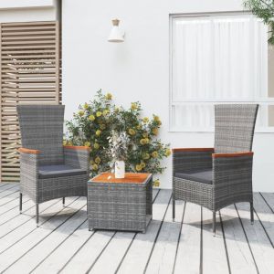 VidaXL Ensemble de salon de jardin 3 pcs gris poly rotin et acacia
