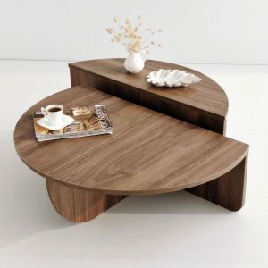 Emob Lot de 2 tables basses Ginette est fabriqué en panneaux de particules mélaminées avec décor bois de noyer.