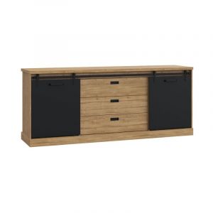 Buffet 214 cm 2 portes coulissantes 3 tiroirs d&eacute;cor ch&ecirc;ne noir - farm