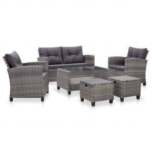 VidaXL Salon de jardin 6 pcs avec coussins R&eacute;sine tress&eacute;e Gris fonc&eacute;