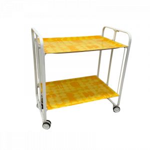 Don hierro Table roulante pliante BAUHAUS châssis blanc, 2 plateaux-Coffee Shop Jaune
