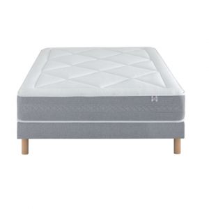 Ensemble Matelas Douces Nuits Riviera 744 ressorts ensach&eacute;s + 6 cm Visco&eacute;lastique + Sommier Base Ferme 180x200 - Double Sommier