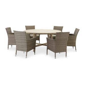 Ensemble jardin table ronde bois 150 et 6 chaises