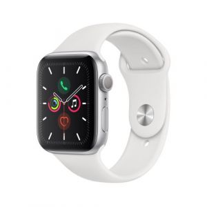 Image de Apple Watch Watch Series 5 GPS 44mm, Boitier Aluminium Argent avec Bracelet Sport Blanc - S/M & M/L