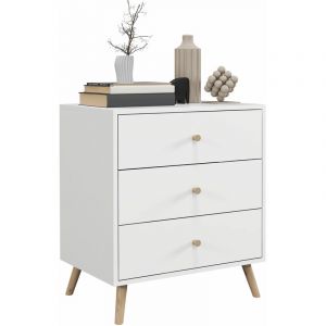 Homcom Commode 3 tiroirs design scandinave piètement effilé incliné bois pin mdf blanc - Blanc
