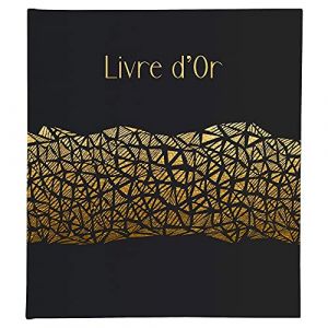 Exacompta Réf. 47981E - Livre d'or ARAMY - 100 pages tranche or unies blanches - format 27 x 22 cm - couverture papier effet textile noir - marquage or