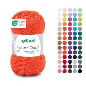 Gründl Laine Cotton Quick uni - Laine pour crochet - 100% coton - Laine pour tricot - Fil de coton brillant - 1 pelote 50 g / 125 m - Taille des aiguilles 3-4 - Rouge signal