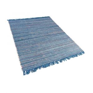 Beliani Tapis en coton turquois 160 x 230 cm BESNI - bleu