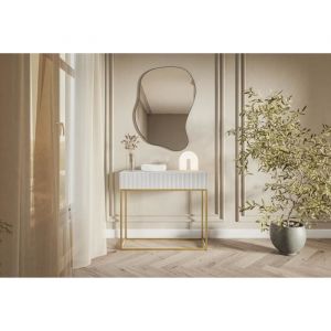 Selsey - veldio - Table console - 90 cm - blanc avec pieds dorés - Blanc