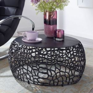 WOHNLING Table Basse Ronde Métal 66x66x30 cm Petite Table de Salon Moderne Noir