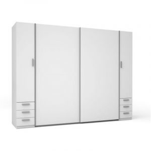 Meublorama - Armoire 4 Portes avec 6 Tiroirs - Blanc - Collection star