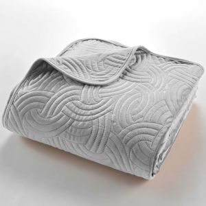 Douceur d'intérieur, Couvre-Lit Matelassé (220 x 240 cm) et 2 Taies d'oreiller (60 x 60 cm) Solange Gris, Velours Uni
