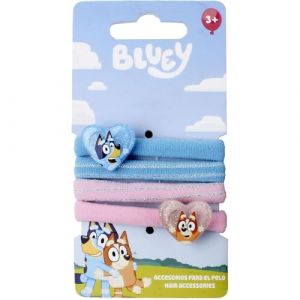 Bluey Lot de 4 élastiques à cheveux élastiques pour enfants avec cœurs décoratifs et couleurs pastel