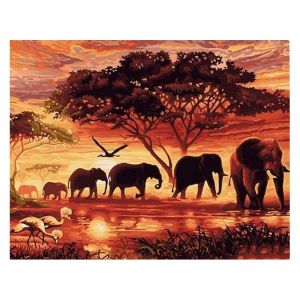 Image de Peinture par numéros Eléphants au Coucher du soleil