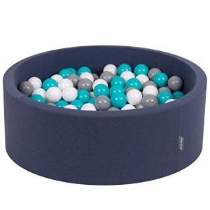 KiddyMoon Piscine À Balles pour Bébé Rond 90X30cm/200 Balles 7Cm Fosses À Boules Jouet Enfant, Bleu Foncé: Gris/Blanc/Turquoise