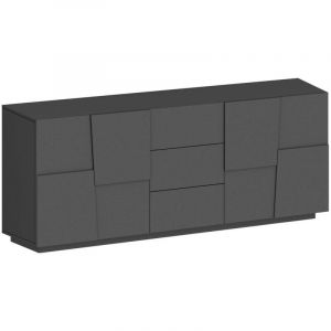 Buffet Ddamsgaar, Buffet de salon, Buffet de salon avec 4 portes et 3 tiroirs, 220x44h86 cm, Anthracite - Dmora