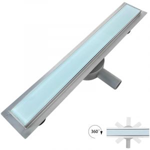 DUKA Caniveau de douche L.50 cm verre blanc inox avec siphon 360&deg;, drainage performant