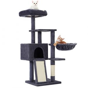 Feandrea - Arbre à Chat, Tour de Jeux, Hauteur 135 cm, Niche Multi-Niveaux, en Tissu Peluche, avec Housse Amovible et Lavable, Griffoir et Planche à