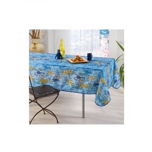 Linge - Nappe Provençale Rectangle ou Ronde Anti-Tâche Glycine 100% Polyester - bleu - 150x240cm.