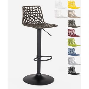 Grand Soleil Tabouret Design Cuisine Bar Base Noire Mate Réglable Spider Matt, Couleur: Marron