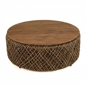 Macabane Table basse ronde en tissage de fibre de cocotier D98