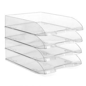 Waytex Pack de 4 Corbeilles à Courrier A4 Plastique Transprent incolore