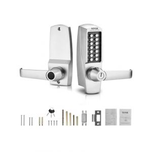 VEVOR Serrure à Code Mécanique à 14 Touches, Serrure de Porte d'Entrée Sans Clé à Clavier Mécanique, avec Poignée et Clés, en Acier Inoxydable, pour Maison, Bureau, Clôture Extérieure, Garage, Cour