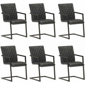 VidaXL Chaises de salle à manger cantilever 6 pcs Noir Cuir véritable