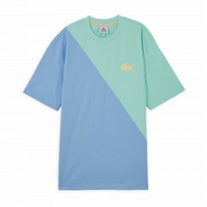 Image de Lacoste T-shirt unisexe Live loose fit en coton bicolore Taille M Bleu/bleu