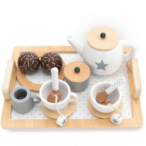 Robincool - Service à Thé Jouet Montessori Tea Caprizze 27x21x10 cm en Bois Éco avec Plateau, Théière et Accessoires Inclus