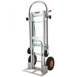 Image de Rondy Diable aluminium 3 en 1 - charge maxi 250kg - 2 roues pivotantes - 2 roues gonflables - Plateau 45,5 x 18 cm