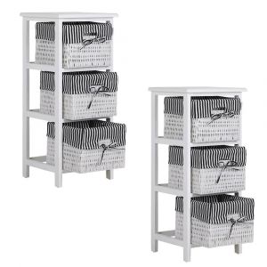 Estante madera de Paulownia set de 2 blanco/negro 3 cestas