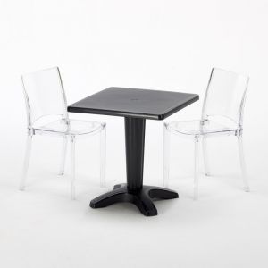 Grand Soleil Table et 2 chaises colorées polycarbonate extérieurs CAFFÈ | B-Side Transparent - Noir