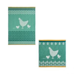 Image de Coucke Lot 1 torchon et 1 carré éponge en jacquard de coton, Cocotte