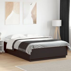 VidaXL Cadre de Lit, Lit Double avec Sommier à Lattes, Lit Adulte, Meuble de Chambre à Coucher, Moderne, Noir 160x200 cm Bois d'Ingénierie