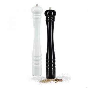 Relaxdays Lot de 2 Moulins à Poivre Sel Épices en Bois Manuels 40 cm, avec Meule Céramique, Rechargeable, Noir & Blanc