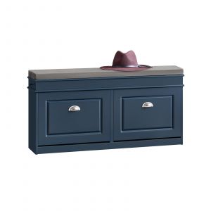 Sobuy Meuble et banc &agrave; chaussures couloir - 2 abattants - avec coussin amovible - couloir &eacute;troit - bois laqu&eacute; - L104 x P24 x H51 cm - bleu