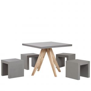 Beliani Set de jardin table en fibre-ciment gris et bois et 4 tabourets OLBIA/TARANTO