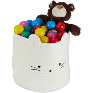Relaxdays Panier de Rangement pour Enfants, en Coton, Motif Souris, env. 32 x 34 cm, Chambre d'enfant, Blanc