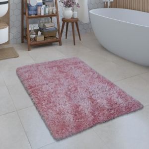 Tapis De Bain Moderne Salle De Bain Tapis Shaggy Moelleux Doux Uni Rose 60x100 cm - Paco Home