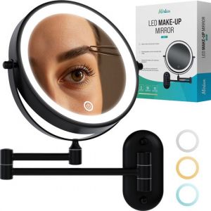 Mirlux Miroir de maquillage avec éclairage Led - rechargeable - grossissement 5X - miroir grossissant avec lumière - miroir de rasage - miroir de salle de bain - noir