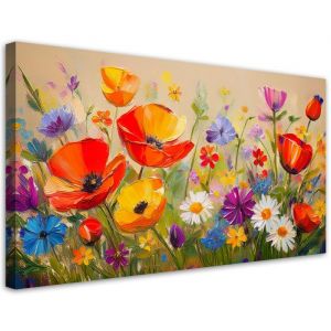 Tableau d&eacute;co Coquelicots Fleurs color&eacute;es dans la prairie 100x50
