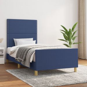 VidaXL Cadre de lit avec tête de lit Bleu 100 x 200 cm Tissu - Blue