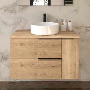 Meuble de salle de bain sans miroir avec vasque &agrave; poser ronde - roble (ch&ecirc;ne clair) - king - 80cm