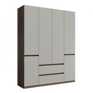 Meublorama - Armoire nubia 180 cm noyer et gris – 6 portes battantes avec 2 tiroirs
